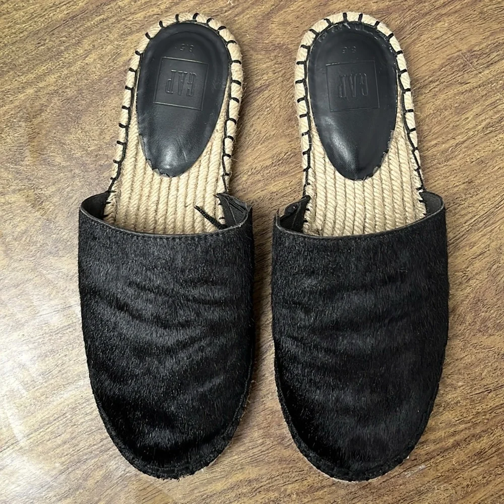 Gap Black Calf Hair Espadrille Slide-On Mules Size 8.5